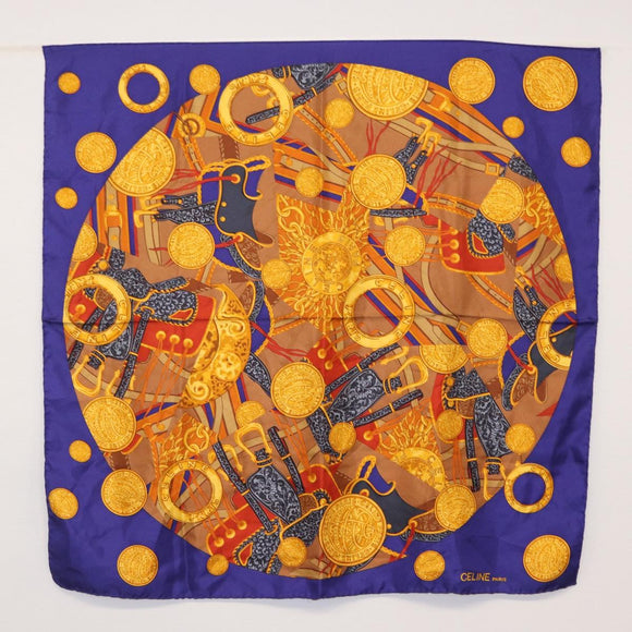 CELINE Scarf Silk 2 Set Black Navy Auth am9987