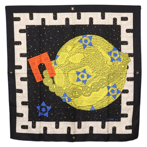 CELINE Scarf Silk 2 Set Black Navy Auth am9987