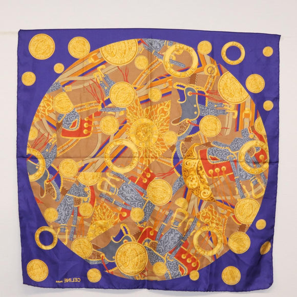 CELINE Scarf Silk 2 Set Black Navy Auth am9987