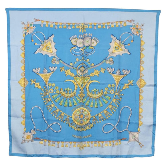 HERMES Carre 90 Scarf ""PARURES DES SABLES"" Silk Blue Auth am9988