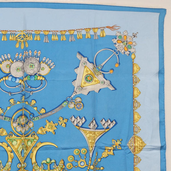 HERMES Carre 90 Scarf ""PARURES DES SABLES"" Silk Blue Auth am9988