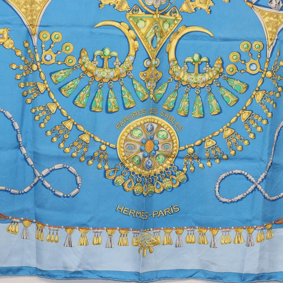 HERMES Carre 90 Scarf ""PARURES DES SABLES"" Silk Blue Auth am9988