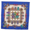 HERMES Carre 90 Scarf ""LES RUBANS DU CHEVAL"" Silk Blue Auth am9989-1