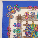 HERMES Carre 90 Scarf ""LES RUBANS DU CHEVAL"" Silk Blue Auth am9989-2