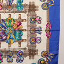 HERMES Carre 90 Scarf ""LES RUBANS DU CHEVAL"" Silk Blue Auth am9989-6