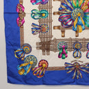 HERMES Carre 90 Scarf ""LES RUBANS DU CHEVAL"" Silk Blue Auth am9989-7