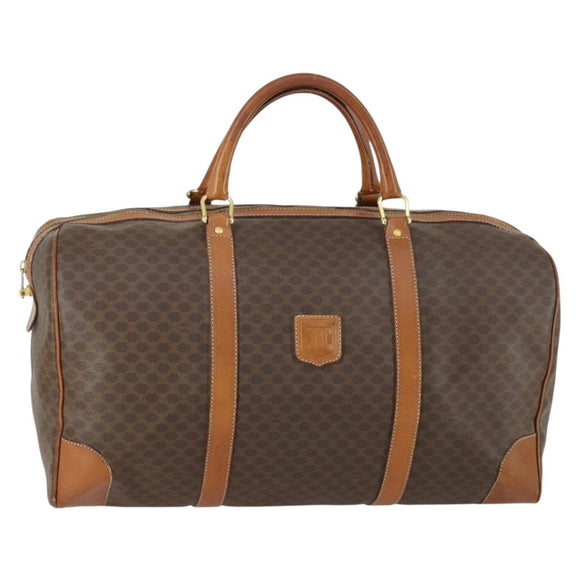 CELINE Macadam Canvas Boston Bag PVC Leather Brown Gold Auth am9992