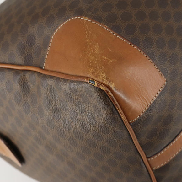 CELINE Macadam Canvas Boston Bag PVC Leather Brown Gold Auth am9992