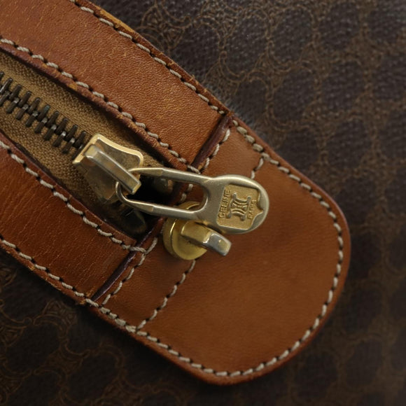 CELINE Macadam Canvas Boston Bag PVC Leather Brown Gold Auth am9992