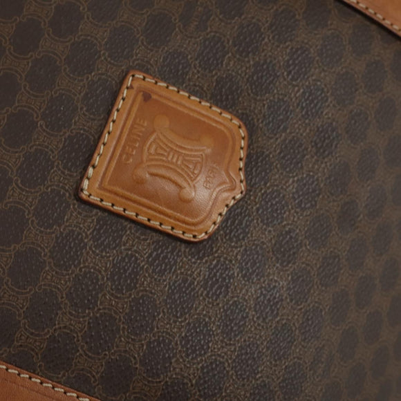 CELINE Macadam Canvas Boston Bag PVC Leather Brown Gold Auth am9992