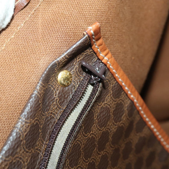 CELINE Macadam Canvas Boston Bag PVC Leather Brown Gold Auth am9992