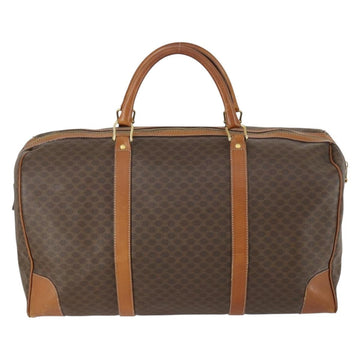 CELINE Macadam Canvas Boston Bag PVC Leather Brown Gold Auth am9992 - 0