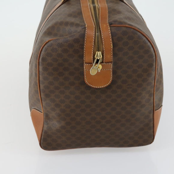 CELINE Macadam Canvas Boston Bag PVC Leather Brown Gold Auth am9992