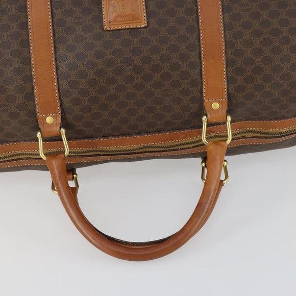 CELINE Macadam Canvas Boston Bag PVC Leather Brown Gold Auth am9992