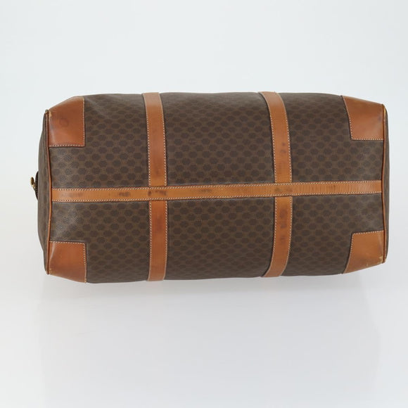 CELINE Macadam Canvas Boston Bag PVC Leather Brown Gold Auth am9992