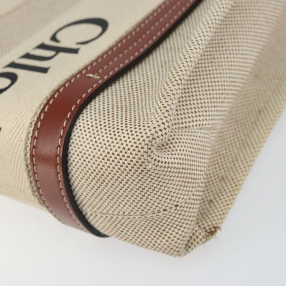 Chloe Woody Hand Bag Canvas Leather 2way Beige Gold Auth am9996