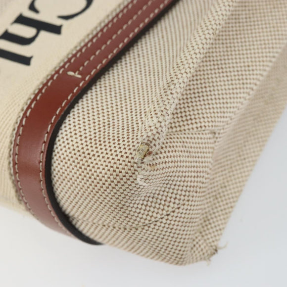 Chloe Woody Handtasche Canvas Leder 2way Beige Gold Auth am9996