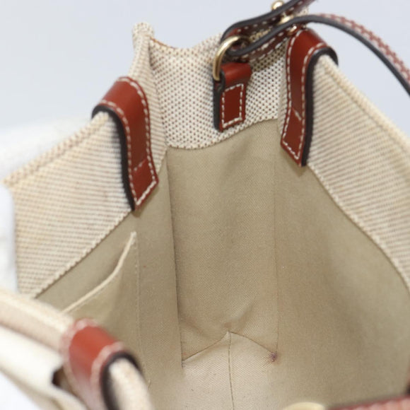 Chloe Woody Handtasche Canvas Leder 2way Beige Gold Auth am9996