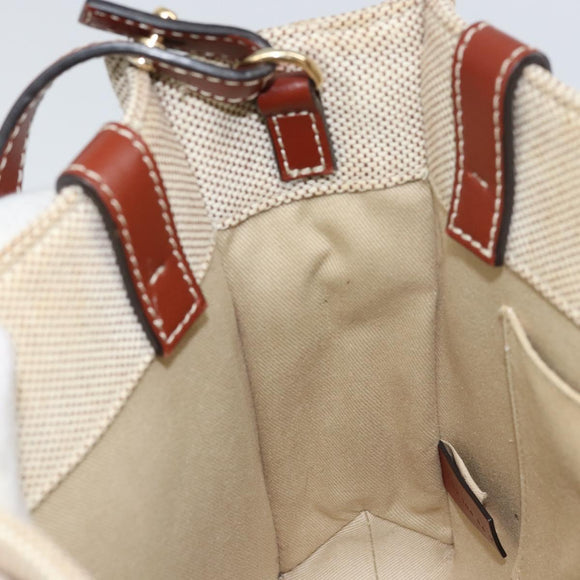 Chloe Woody Handtasche Canvas Leder 2way Beige Gold Auth am9996