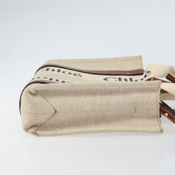Chloe Woody Handtasche Canvas Leder 2way Beige Gold Auth am9996