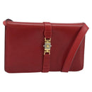 CELINE Shoulder Bag Leather Red Gold Auth AMZ004A-1