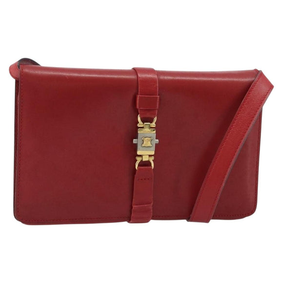 CELINE Shoulder Bag Leather Red Gold Auth AMZ004A
