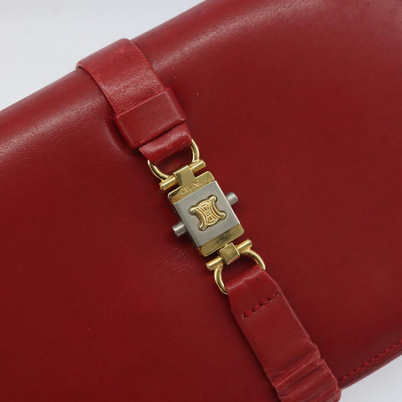 CELINE Shoulder Bag Leather Red Gold Auth AMZ004A