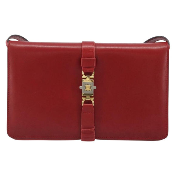 CELINE Shoulder Bag Leather Red Gold Auth AMZ004A