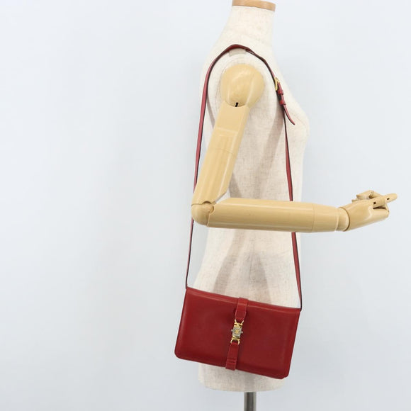 CELINE Shoulder Bag Leather Red Gold Auth AMZ004A