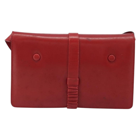 CELINE Shoulder Bag Leather Red Gold Auth AMZ004A