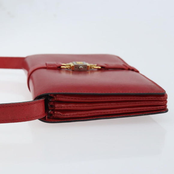 CELINE Shoulder Bag Leather Red Gold Auth AMZ004A