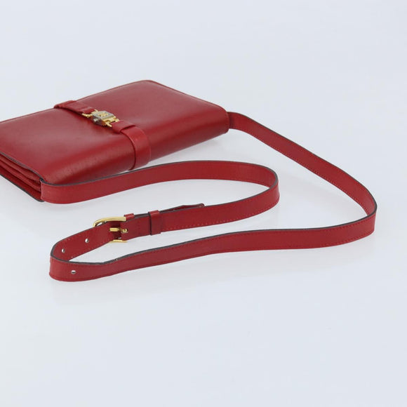 CELINE Shoulder Bag Leather Red Gold Auth AMZ004A