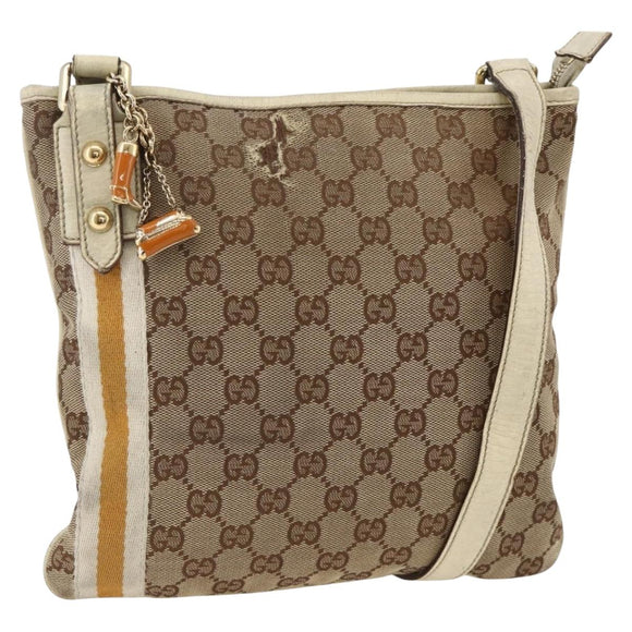 GUCCI GG Canvas Sherry Line Shoulder Bag Beige Gold 144888 Auth AMZ009
