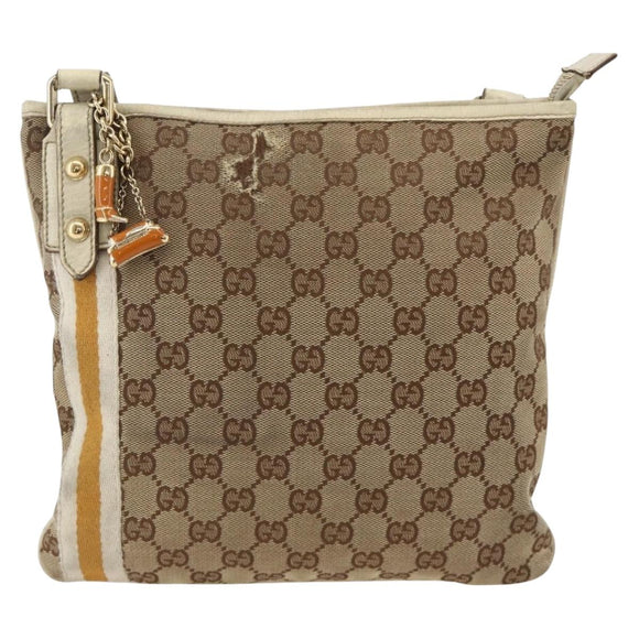GUCCI GG Canvas Sherry Line Shoulder Bag Beige Gold 144888 Auth AMZ009