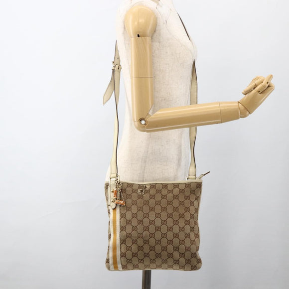 GUCCI GG Canvas Sherry Line Shoulder Bag Beige Gold 144888 Auth AMZ009