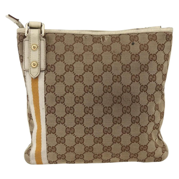 GUCCI GG Canvas Sherry Line Shoulder Bag Beige Gold 144888 Auth AMZ009