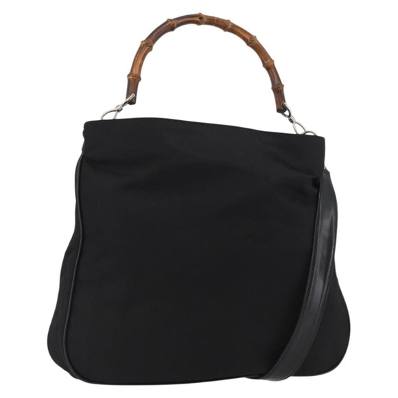 GUCCI Bamboo Shoulder Bag Nylon 2way Black Silver 001 2852 1577 5 Auth AMZ012