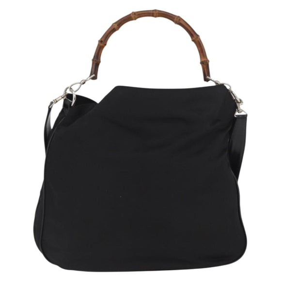 GUCCI Bamboo Shoulder Bag Nylon 2way Black Silver 001 2852 1577 5 Auth AMZ012