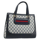 GUCCI GG Supreme Sherry Line Hand Bag PVC Navy Gold Auth AMZ016A-1