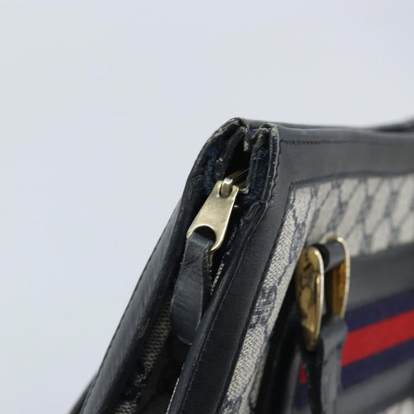 GUCCI GG Supreme Sherry Line Hand Bag PVC Navy Gold Auth AMZ016A
