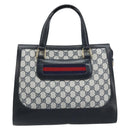 GUCCI GG Supreme Sherry Line Hand Bag PVC Navy Gold Auth AMZ016A-2