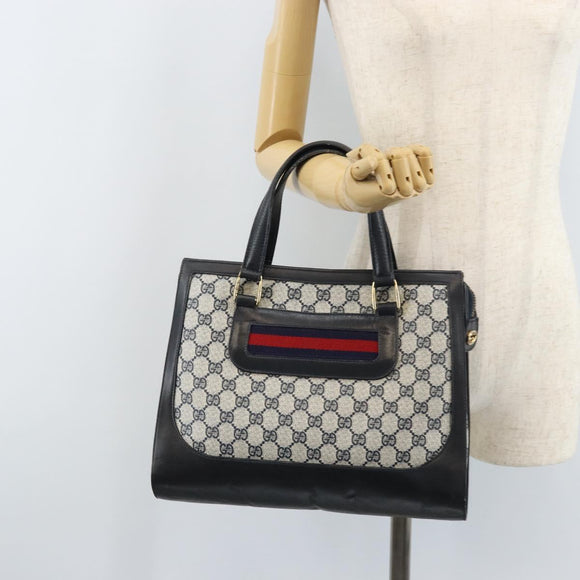 GUCCI GG Supreme Sherry Line Hand Bag PVC Navy Gold Auth AMZ016A