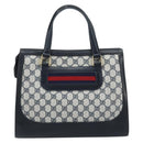 GUCCI GG Supreme Sherry Line Hand Bag PVC Navy Gold Auth AMZ016A-3