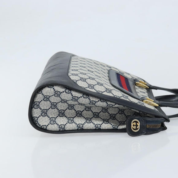 GUCCI GG Supreme Sherry Line Hand Bag PVC Navy Gold Auth AMZ016A