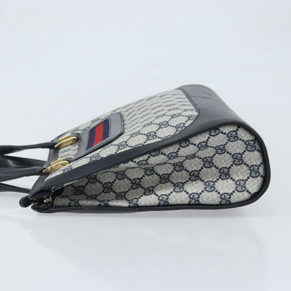 GUCCI GG Supreme Sherry Line Hand Bag PVC Navy Gold Auth AMZ016A