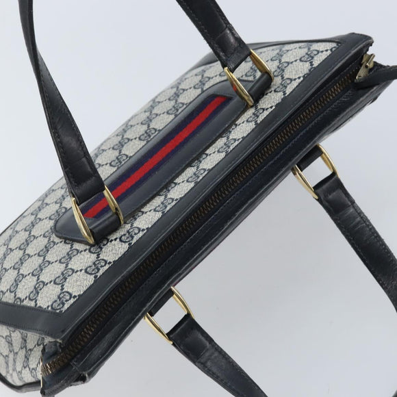 GUCCI GG Supreme Sherry Line Hand Bag PVC Navy Gold Auth AMZ016A