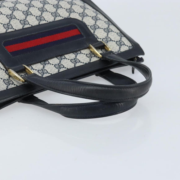 GUCCI GG Supreme Sherry Line Hand Bag PVC Navy Gold Auth AMZ016A