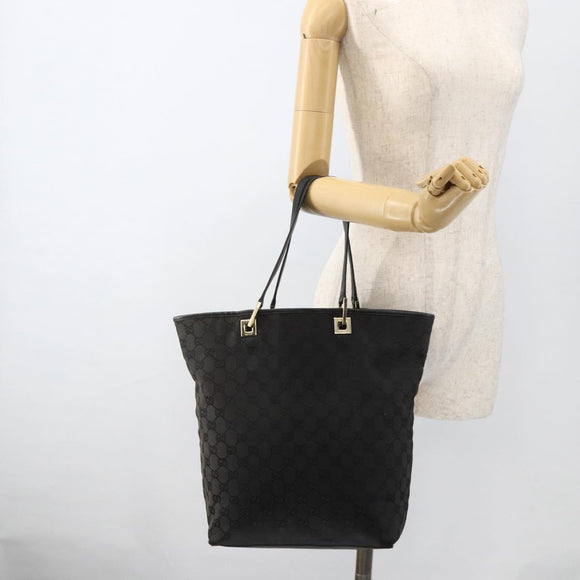 GUCCI GG Canvas Tote Bag Black Gold 002 1098 Auth AMZ017