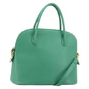 CELINE Hand Bag Leather 2way Green Gold Auth AMZ034A-1