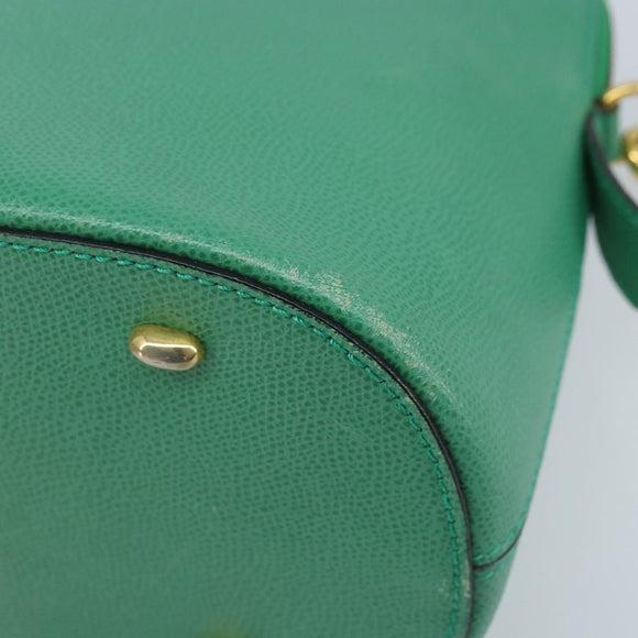 CELINE Hand Bag Leather 2way Green Gold Auth AMZ034A